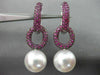 LARGE 2.75CT AAA PINK SAPPHIRE & SOUTH SEA PEARL 18K WHITE GOLD HANGING EARRINGS