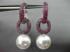 LARGE 2.75CT AAA PINK SAPPHIRE & SOUTH SEA PEARL 18K WHITE GOLD HANGING EARRINGS