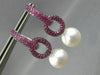 LARGE 2.75CT AAA PINK SAPPHIRE & SOUTH SEA PEARL 18K WHITE GOLD HANGING EARRINGS