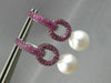 LARGE 2.75CT AAA PINK SAPPHIRE & SOUTH SEA PEARL 18K WHITE GOLD HANGING EARRINGS