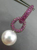 LARGE 2.75CT AAA PINK SAPPHIRE & SOUTH SEA PEARL 18K WHITE GOLD HANGING EARRINGS