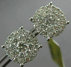 LARGE 1.54CT DIAMOND 14K WHITE GOLD 3D CLUSTER FILIGREE SCREW BACK STUD EARRINGS