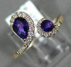 .68CT DIAMOND & AAA ROUND & PEAR SHAPE AMETHYST 14KT ROSE GOLD CRISS CROSS RING