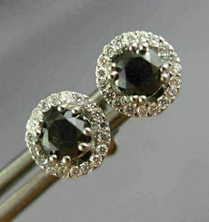 ESTATE .98CT WHITE & BLACK DIAMOND 18KT WHITE GOLD 3D HALO ROUND STUD EARRINGS