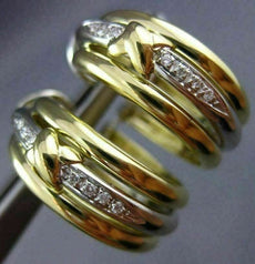 ESTATE WIDE .14CT DIAMOND 18KT WHITE & YELLOW GOLD HOOP CLIP ON EARRINGS #26164