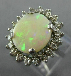 ANTIQUE LARGE 3.66CT OLD MINE DIAMOND & AAA OPAL 14KT WHITE GOLD OVAL HALO RING