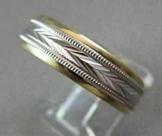 ESTATE WIDE 18KT WHITE & YELLOW GOLD HAND CRAFTED MENS WEDDING ANNIVERSARY RING