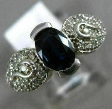 ANTIQUE 1.50CT DIAMOND & AAA OVAL SAPPHIRE 14KT WHITE GOLD HEART ENGAGEMENT RING