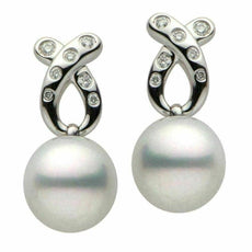 ESTATE .24CT DIAMOND & AAA SOUTH SEA PEARL 18K WHITE GOLD ETOILE X LOVE EARRINGS