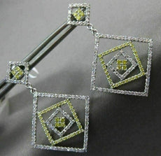 LARGE .74CT WHITE & FANCY YELLOW DIAMOND 14KT WHITE GOLD SQUARE HANGING EARRINGS