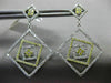 LARGE .74CT WHITE & FANCY YELLOW DIAMOND 14KT WHITE GOLD SQUARE HANGING EARRINGS