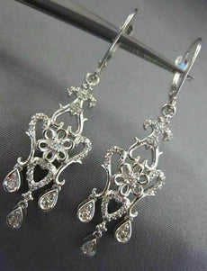LARGE .33CT DIAMOND 14KT WHITE GOLD OPEN FILIGREE LEVER BACK CHANDELIER EARRINGS