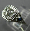ANTIQUE .53CT DIAMOND & AAA SAPPHIRE 18K WHITE GOLD SQUARE ENGAGEMENT RING 26026