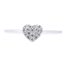 ESTATE .13CT ROUND DIAMOND 18KT WHITE GOLD 3D CLASSIC HEART SHAPE PAVE LOVE RING