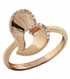 ESTATE .09CT DIAMOND 14KT ROSE GOLD 3D CLASSIC VALENTINE HEART LOVE RING