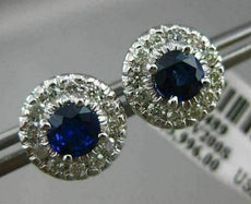 ESTATE LARGE 2.80CT DIAMOND & AAA SAPPHIRE 14KT WHITE GOLD ROUND HALO EARRINGS