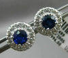 ESTATE LARGE 2.80CT DIAMOND & AAA SAPPHIRE 14KT WHITE GOLD ROUND HALO EARRINGS