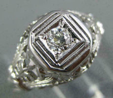 ANTIQUE .14CT DIAMOND 14KT WHITE GOLD SQUARE OPEN FILIGREE ENGAGEMENT RING 26658