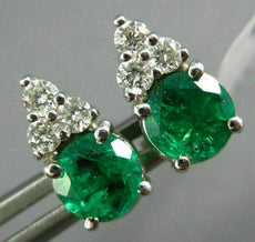 ESTATE .60CT DIAMOND & AAA EMERALD 14KT WHITE GOLD 3D ROUND STUD EARRINGS #26659