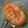 ANTIQUE LARGE VICTORIAN DIAMOND & AAA CORAL 14KT GOLD CAMEO BROOCH PENDANT #888