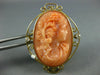 ANTIQUE LARGE VICTORIAN DIAMOND & AAA CORAL 14KT GOLD CAMEO BROOCH PENDANT #888
