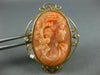 ANTIQUE LARGE VICTORIAN DIAMOND & AAA CORAL 14KT GOLD CAMEO BROOCH PENDANT #888