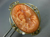 ANTIQUE LARGE VICTORIAN DIAMOND & AAA CORAL 14KT GOLD CAMEO BROOCH PENDANT #888