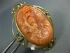 ANTIQUE LARGE VICTORIAN DIAMOND & AAA CORAL 14KT GOLD CAMEO BROOCH PENDANT #888