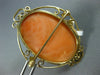 ANTIQUE LARGE VICTORIAN DIAMOND & AAA CORAL 14KT GOLD CAMEO BROOCH PENDANT #888