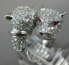 ESTATE LARGE 1.67CT DIAMOND & AAA RUBY 14KT WHITE GOLD 3D HAPPY TIGER FUN RING