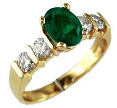 1.55CT DIAMOND & AAA EMERALD 14KT YELLOW GOLD 3D OVAL & ROUND FRIENDSHIP RING