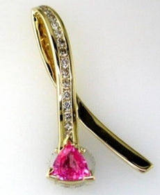 .97CT DIAMOND & AAA PINK SAPPHIRE 14K YELLOW GOLD 3D TRILLION SLIDER FUN PENDANT
