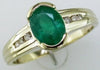 ESTATE 1.31CT DIAMOND & AAA EMERALD 14KT YELLOW GOLD 3D OVAL SEMI BEZEL FUN RING