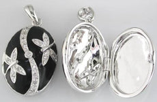 ESTATE .14CT DIAMOND & AAA ENAMEL 14K WHITE GOLD CLASSIC FILIGREE LOCKET PENDANT