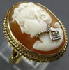 ESTATE LARGE .02CT OLD MINE DIAMOND 14KT TWO TONE GOLD FILIGREE LADY CAMEO RING