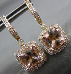 ESTATE LARGE 4.68CT DIAMOND & AAA MORGANITE 14KT ROSE GOLD 3D HANGING EARRINGS