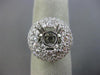 ESTATE LARGE 1.9CT DIAMOND 14K WHITE GOLD DOUBLE HALO SEMI MOUNT ENGAGEMENT RING