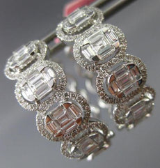 ESTATE LARGE 2.18CT DIAMOND 18KT WHITE GOLD 3D HALO OVAL HUGGIE HANGING EARRINGS