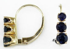 1.35CT AAA SAPPHIRE 14K YELLOW GOLD 3 STONE PAST PRESENT FUTURE HANGING EARRINGS