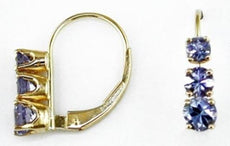 1.10CT AAA TANZANITE 14KT YELLOW GOLD 3 STONE JOURNEY LEVERBACK HANGING EARRINGS
