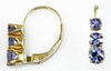 1.10CT AAA TANZANITE 14KT YELLOW GOLD 3 STONE JOURNEY LEVERBACK HANGING EARRINGS