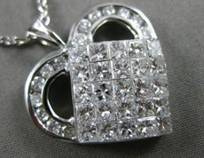 ESTATE 2.06CT ROUND & PRINCESS DIAMOND 18KT WHITE GOLD HEART SQUARE LOVE PENDANT