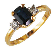 1.24CT DIAMOND AAA SAPPHIRE 14KT YELLOW GOLD EMERALD CUT 3 STONE FRIENDSHIP RING