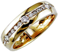 WIDE .75CT DIAMOND 14KT YELLOW GOLD 3D CHANNEL SEMI BEZEL MEN'S ANNIVERSARY RING
