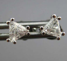 ESTATE .34CT DIAMOND 14KT WHITE GOLD 3D CLASSIC TRILLION STUD EARRINGS #3015