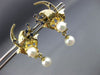 ANTIQUE LARGE .12CT AAA SAPPHIRE & PEARL 14KT YELLOW GOLD FLOWER EARRINGS #25898