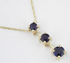 .90CT AAA SAPPHIRE 14KT YELLOW GOLD 3D ROUND 3 STONE JOURNEY FLOATING PENDANT