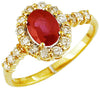 ESTATE 1.37CT DIAMOND & AAA RUBY 14KT YELLOW GOLD OVAL & ROUND FLOWER FUN RING