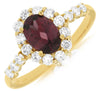 1.47CT DIAMOND & AAA RHODOLITE 14KT YELLOW GOLD 3D OVAL & ROUND FRIENDSHIP RING