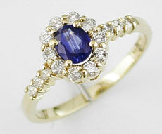 .83CT DIAMOND & AAA SAPPHIRE 14KT YELLOW GOLD 3D OVAL & ROUND FRIENDSHIP RING